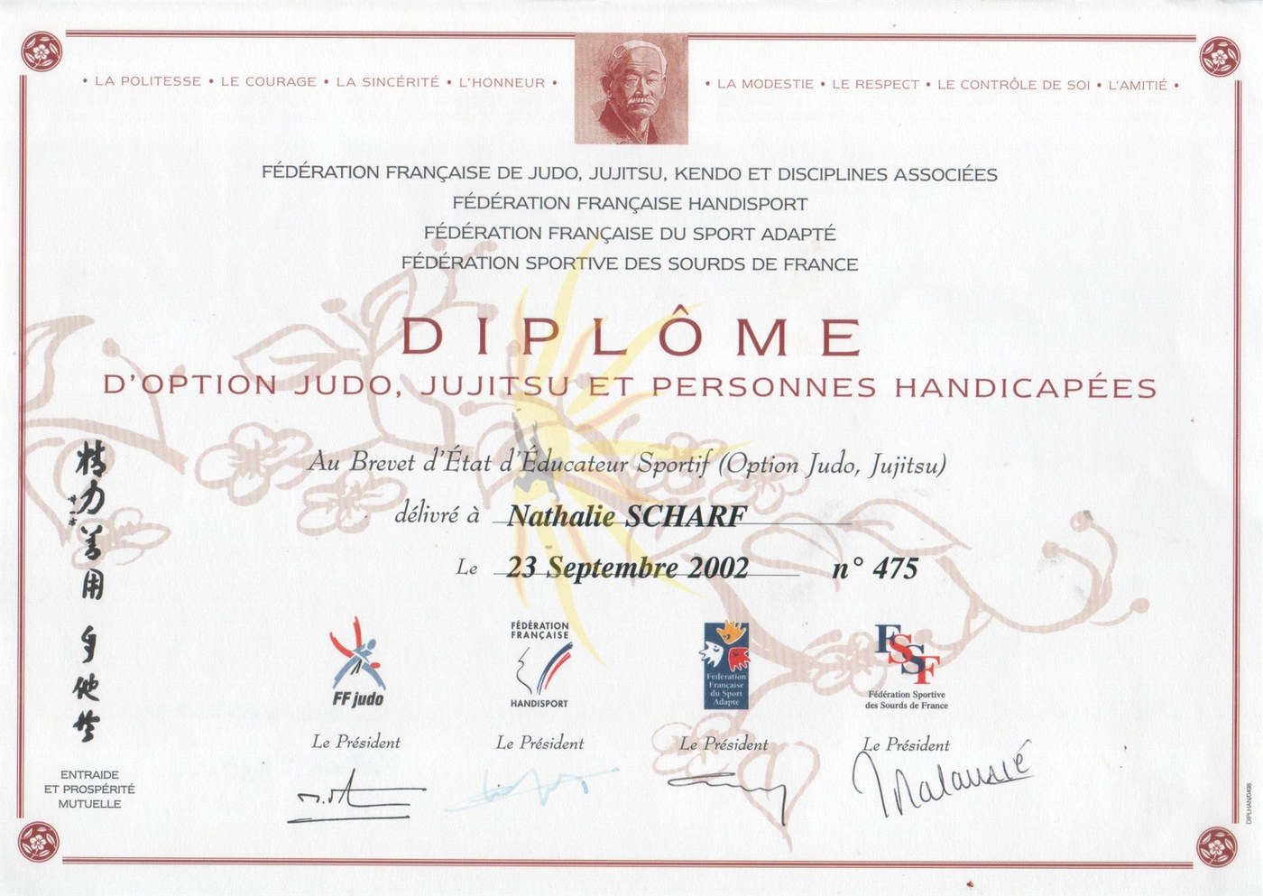 Diplôme judo, ju-jitsu et personnes handicapées